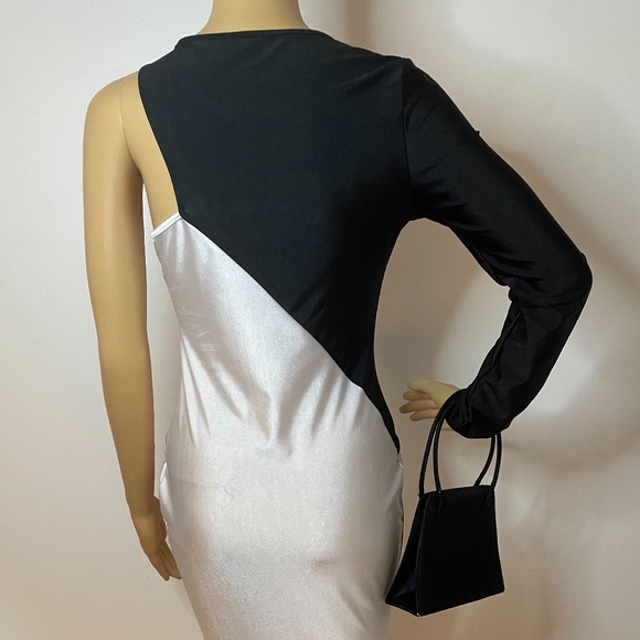 Mod sixties black white one sleeved sheath dress! - Picture 11 of 15